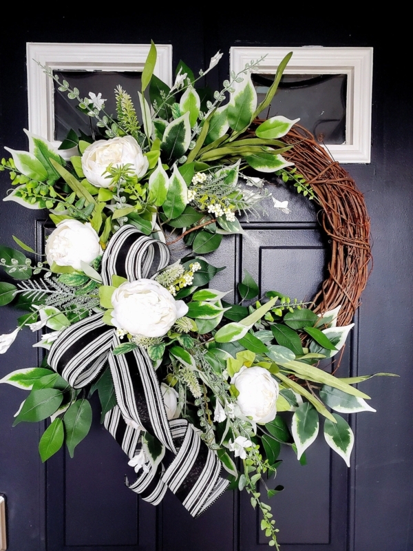 Floral Wreath featuring Mixed Peony Colors and Grapevine Texture Base