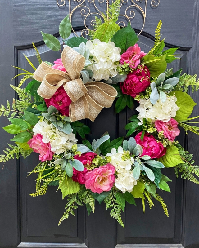 Floral Wreath Full Silhouette Cottage Pink Peony And Hydrangea Wreath
