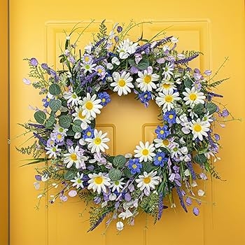 Floral Wreath Grapevine Base Cottage Style Spring Wildflower Door Wreath