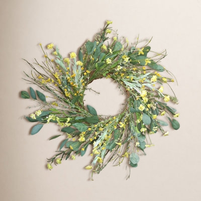 Floral Wreath, Handmade Look with a Yellow and Purple Wildflower Mix