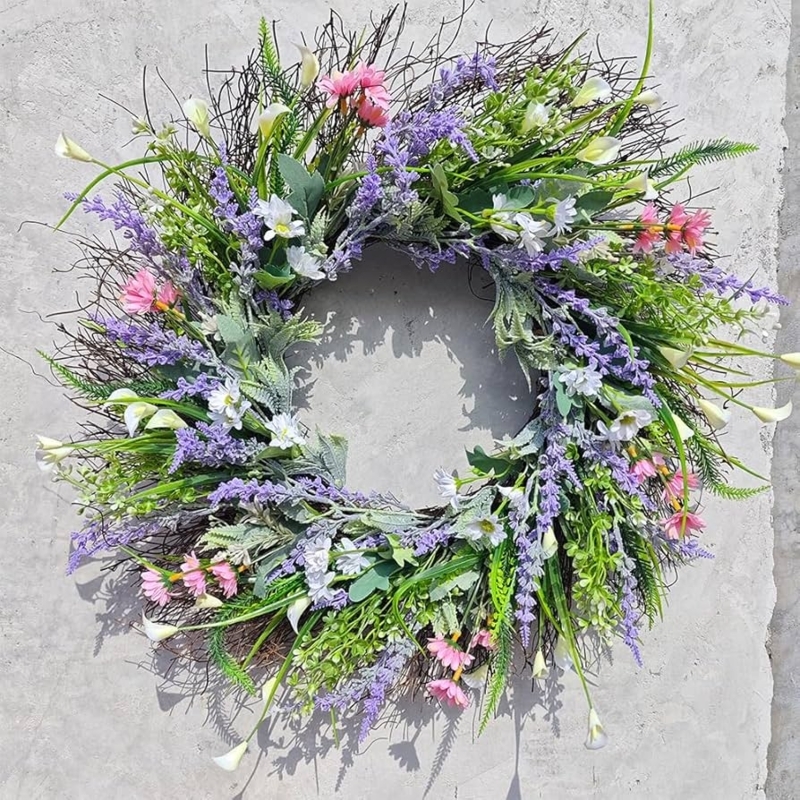 Floral Wreath: Lavender and Daisy Mix on Grapevine Base