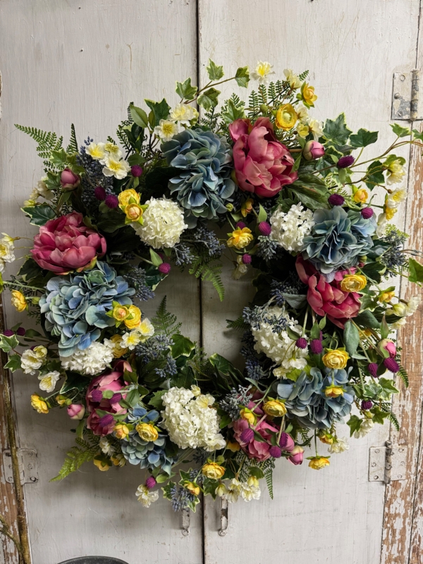 Floral Wreath, Oversized Double Bow, Spring Floral Wreath With Bow