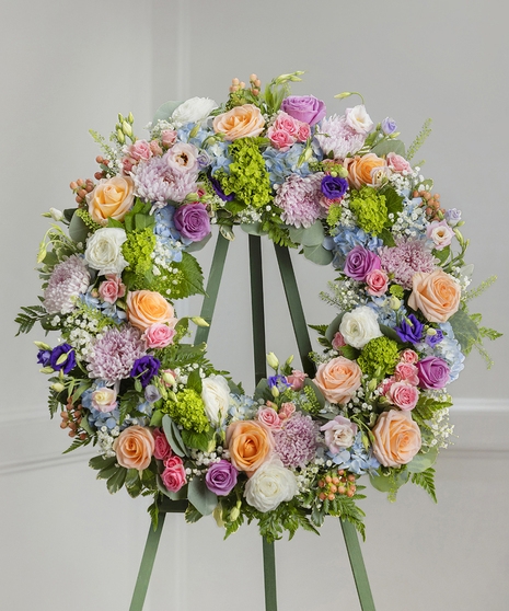 Floral Wreath Pastel Palette Fresh Variety Garden Style Sympathy Decor