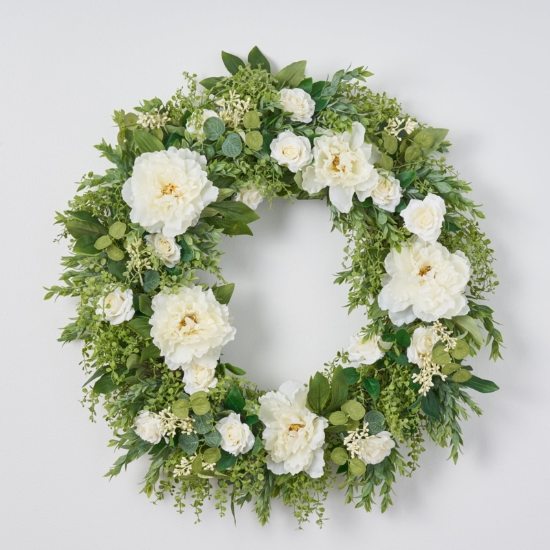 Floral Wreath: Peony Focal Points and Dense Myrtle Base