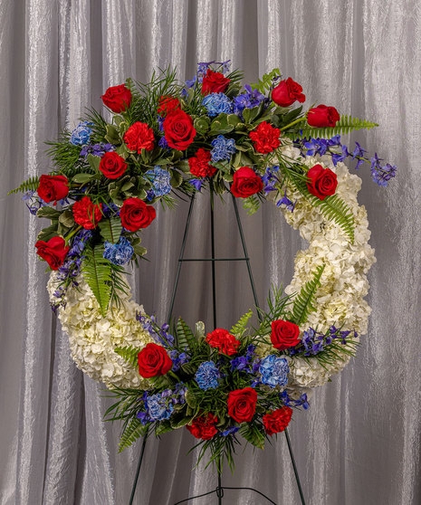 Floral Wreath Tri-Color Palette Patriotic Theme Mixed Flower Species