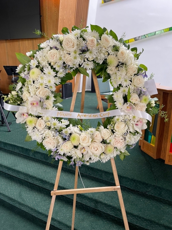 Floral Wreath: Tribute Arrangement with Purple Custom Ribbon