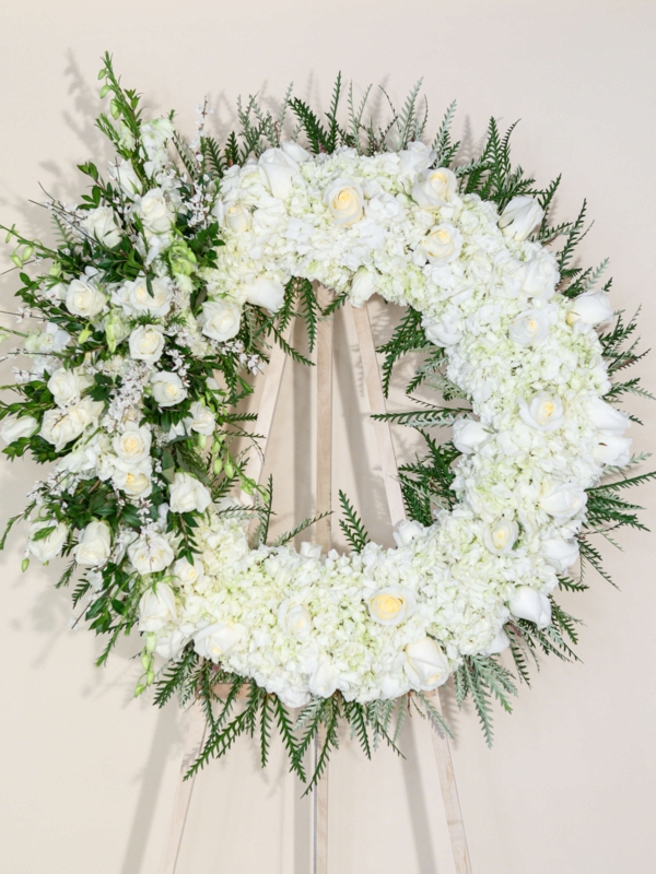 Floral Wreath: Tripod Display with Radial Symmetry Blooms