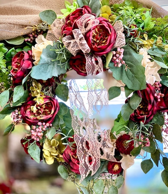 Floral Wreath with Dense Foliage and Mixed Botanicals, Victorian