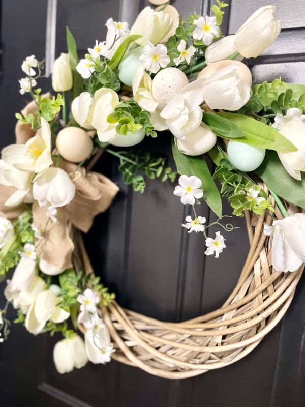 Floral Wreath With Full Silhouette, Lavender And Rose Easter Wreath