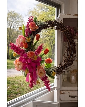 Floral Wreath with Mixed Botanical Variety, Vibrant Pastel Palette