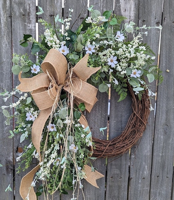 Flowy Wildflowers Wreath, Rustic Farmhouse Floral Decor