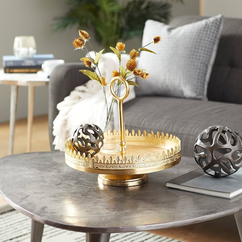 Folding Tray Table Gold Aluminum with Radiating Textured Surface