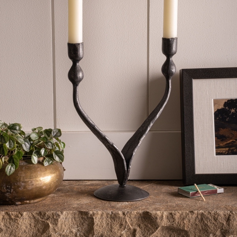 Forged Iron Candle Holder: Minimalist Taper Stand, Spherical Ball Base