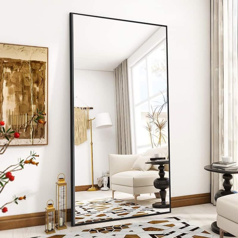 Freestanding Arched Mirror, Slim Matte Frame, Modern Design