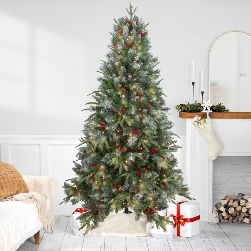 Frosted Berry Pine Christmas Tree Mixed Accents Rustic Farmhouse