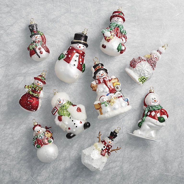 Frosted Glass Snowmen Ornaments, Hand-Painted Collectible Set