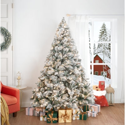 Frosted Pre-Lit Christmas Tree Snow-Flocked with Pine Cones Warm LEDs
