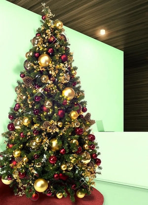 Full-Conical Christmas Tree, Pre-Decorated Traditional Red and Gold
