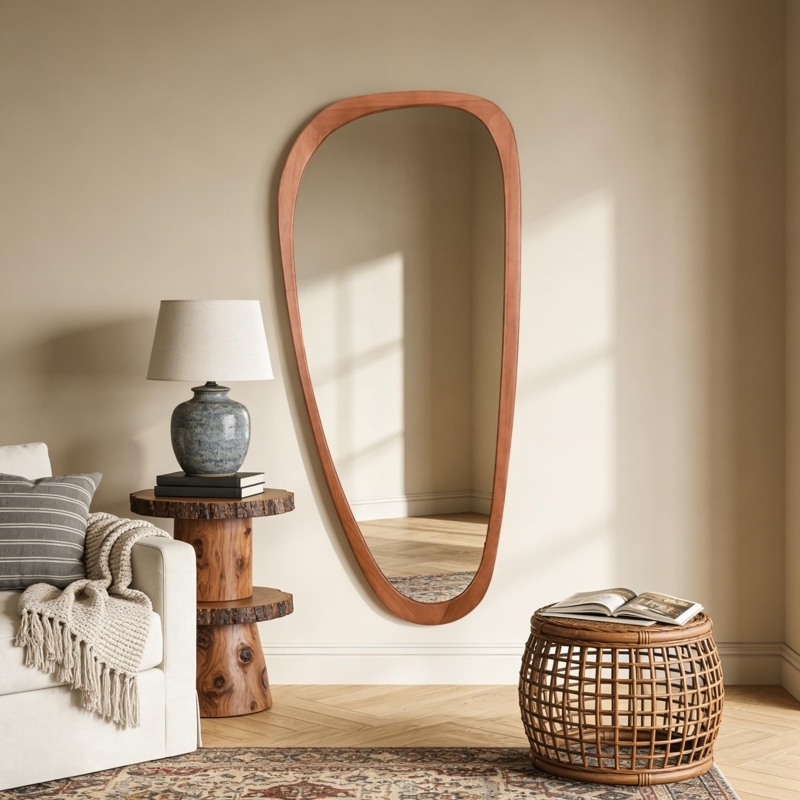 Full Length Black Frame Mirror Asymmetrical Wavy Shape