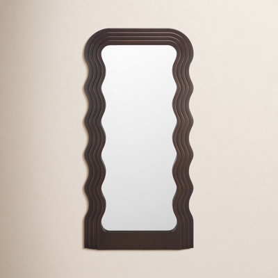 Full Length Floor Mirror with wavy scalloped frame in matte cream