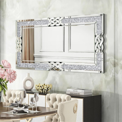 Full Length Leaner Mirror Crushed Crystal Inlay Silver Frame