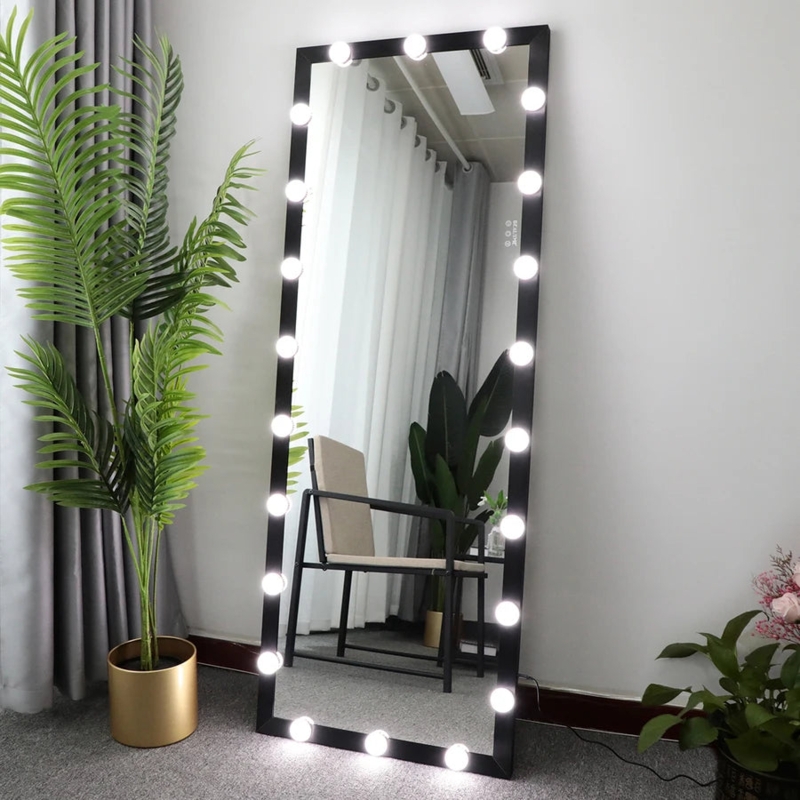 Full Length Mirror Arched Top Bronze Frame Hollywood Bulbs