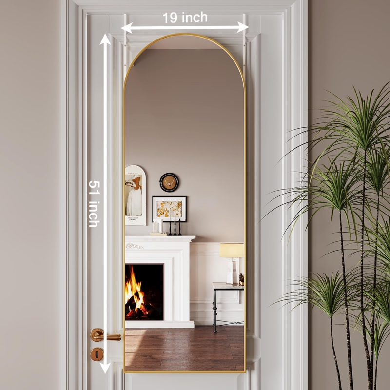 Full Length Mirror Arched Top Gold Frame Thin Profile