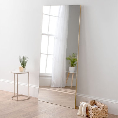 Full Length Mirror Arched Top Slim Wood Frame Leaning Minimalist