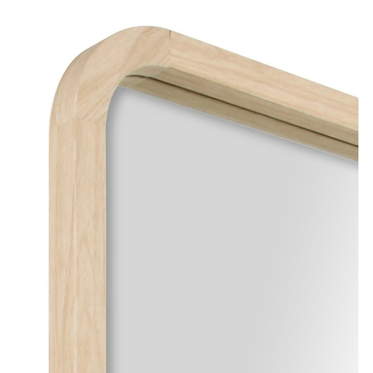 Full Length Mirror having Rounded Corners and Matte Light Wood Finish