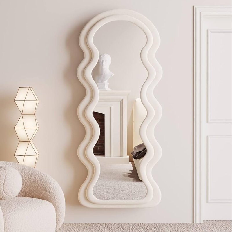 Full Length Mirror: Organic Wavy Irregular Shape Beige