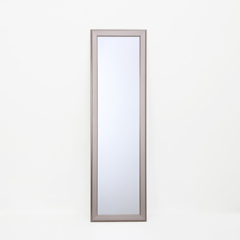 Full Length Mirror Slim Silver Frame Vertical Profile Minimalist Bedroom