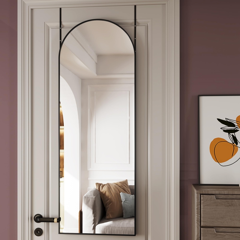 Full Length Mirror Stadium Shape Over The Door Design Black Frame Clean