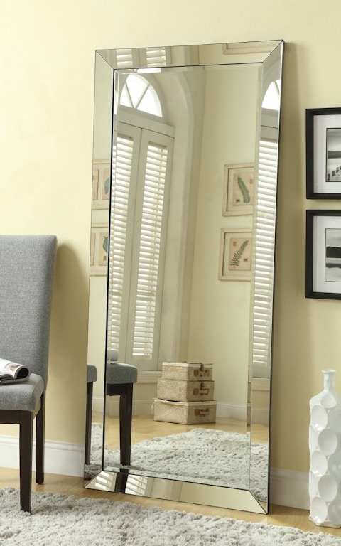Full Length Mirror Tiered Frame Profile Wide Silver Border Contemporary