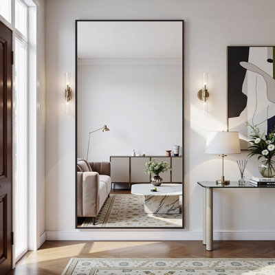 Full Length Mirror U-Shaped Easel Thin Black Frame Oversized