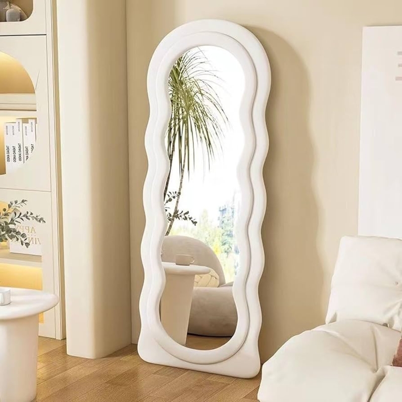 Full Length Mirror: Wavy Boucle Upholstered Leaning