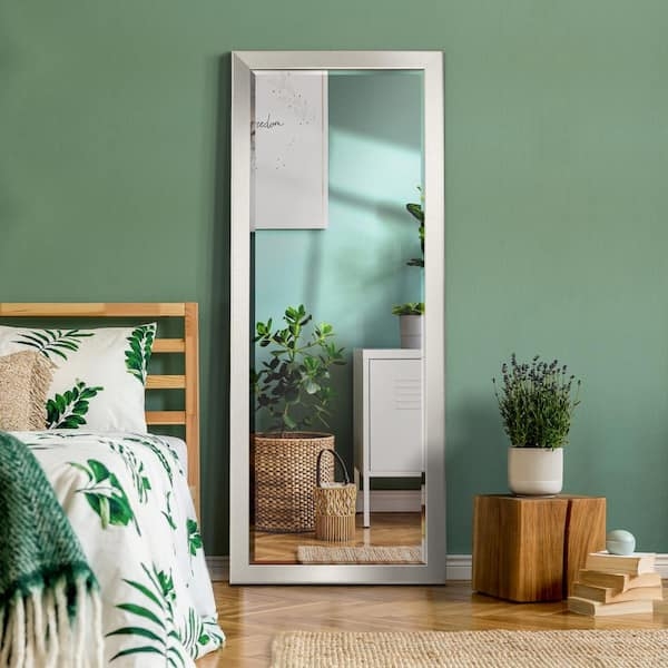 Full Length Mirror Wide Silver Beveled Frame, Solid Finish Dressing Room