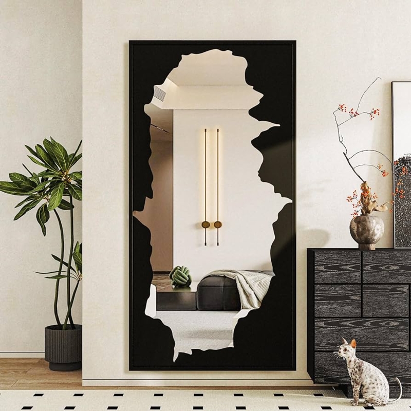 Full Length Mirror with Artistic Abstract Geometric Overlay