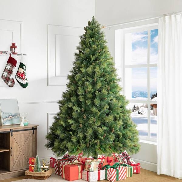 Full Silhouette Pre-Lit Artificial Christmas Tree with Pine Cones