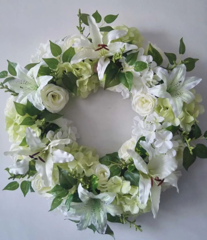 Funeral Wreath On Tripod Easel, White Silk Funeral Wreath Easel