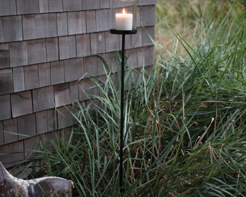 Garden Stake: Traditional Iron Scrollwork Pillar Candle Holder
