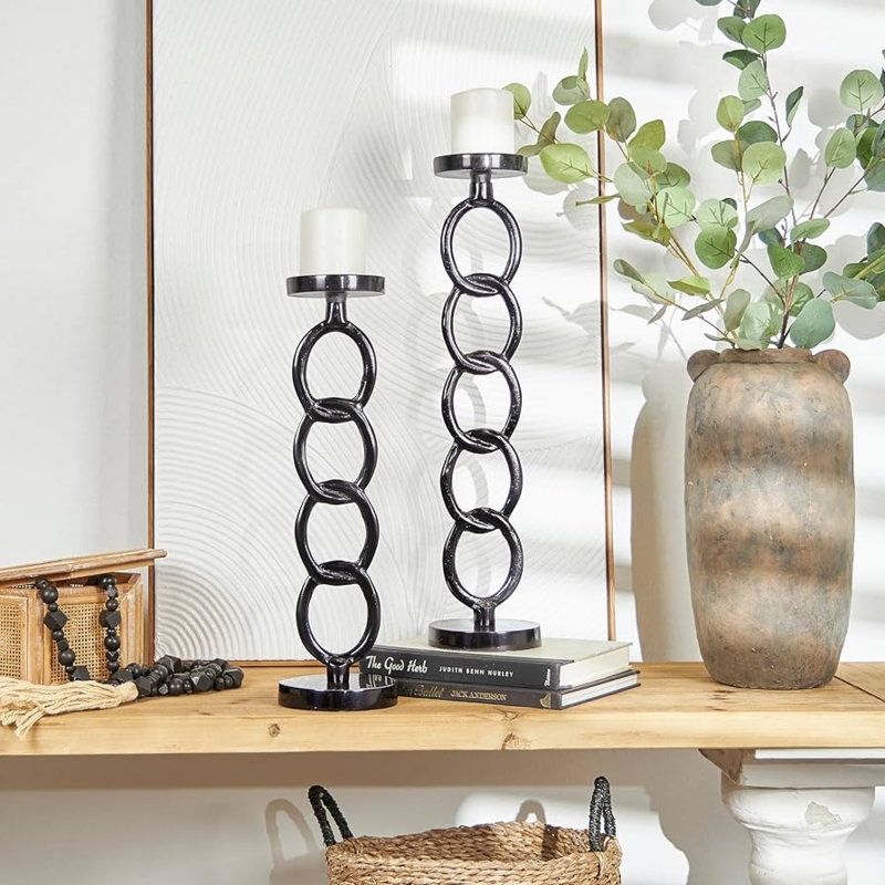 Geometric Chain Link Candle Holders Dark Gray Matte Minimalist Accents