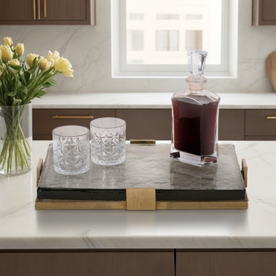 Geometric Lattice Rectangular Decorative Tray Mirrored Base Glam