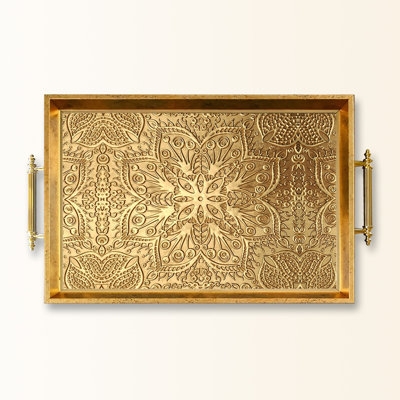 Geometric Metal Vanity Tray with Mirrored Base and Lattice Railing