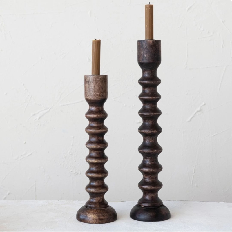 Geometric Tiered Wood Candle Holder, Walnut Finish Table Decor