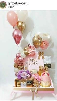 Gift Tray Coordinated Hamper featuring Miniature Balloon Arch & Cake