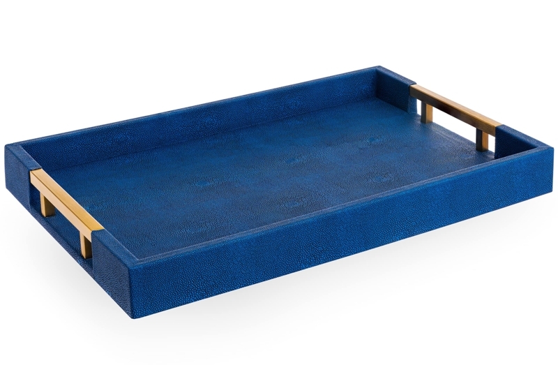 Glam Decorative Tray: Faux Shagreen Texture with Polished Gold Handles