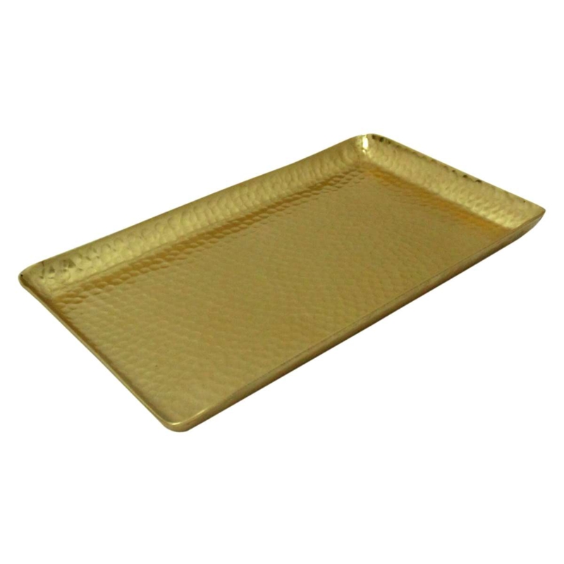 Glam Decorative Tray Gold Aluminum with Raised Edges and Dimpled Surface