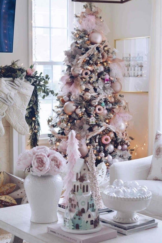 Glam Flocked Christmas Tree with Dense Ornamentation.