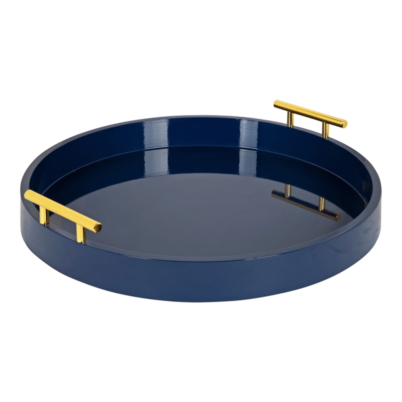 Glam Navy And Gold Round Decorative Tray Integrated Handles