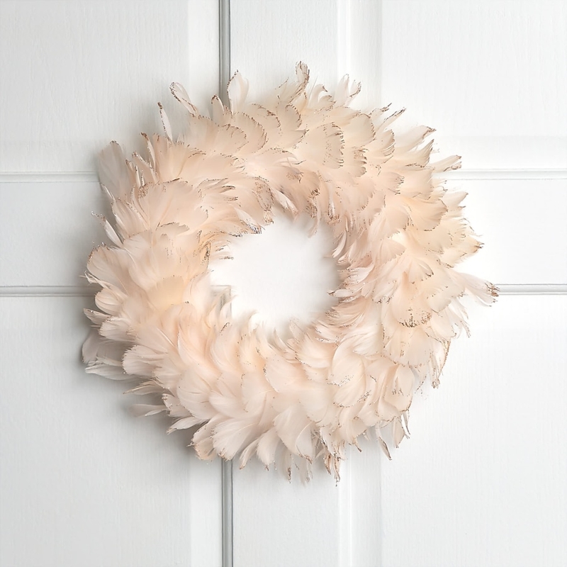 Glam Wreath Glittered Feathers Wispy Texture Peach Holiday Decor